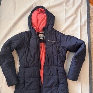 Columbia Blue and Pink Raincoat with Hood and Zipper